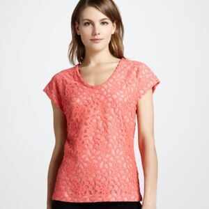 Diane von Furstenberg Acida Coral Pink Lace Scoop Neck Vibrant Top - Size S EUC